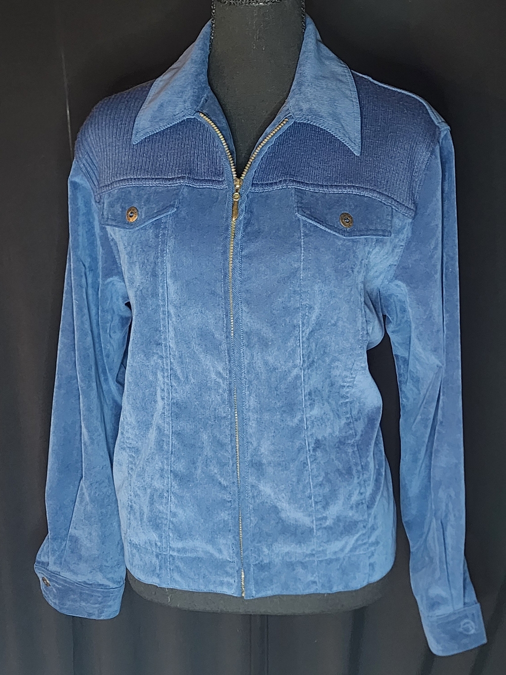 Blue Zip-Front Corduroy Jacket